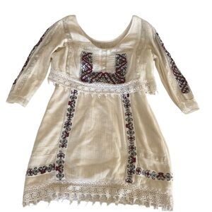 Off-white, boho style, embroidered mini dress.